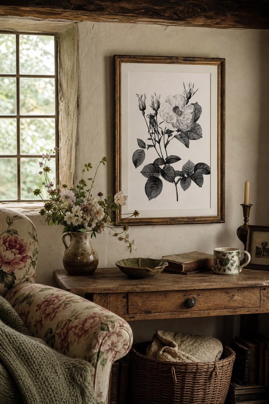 Alba Rose | Black White Botanical Rose Print