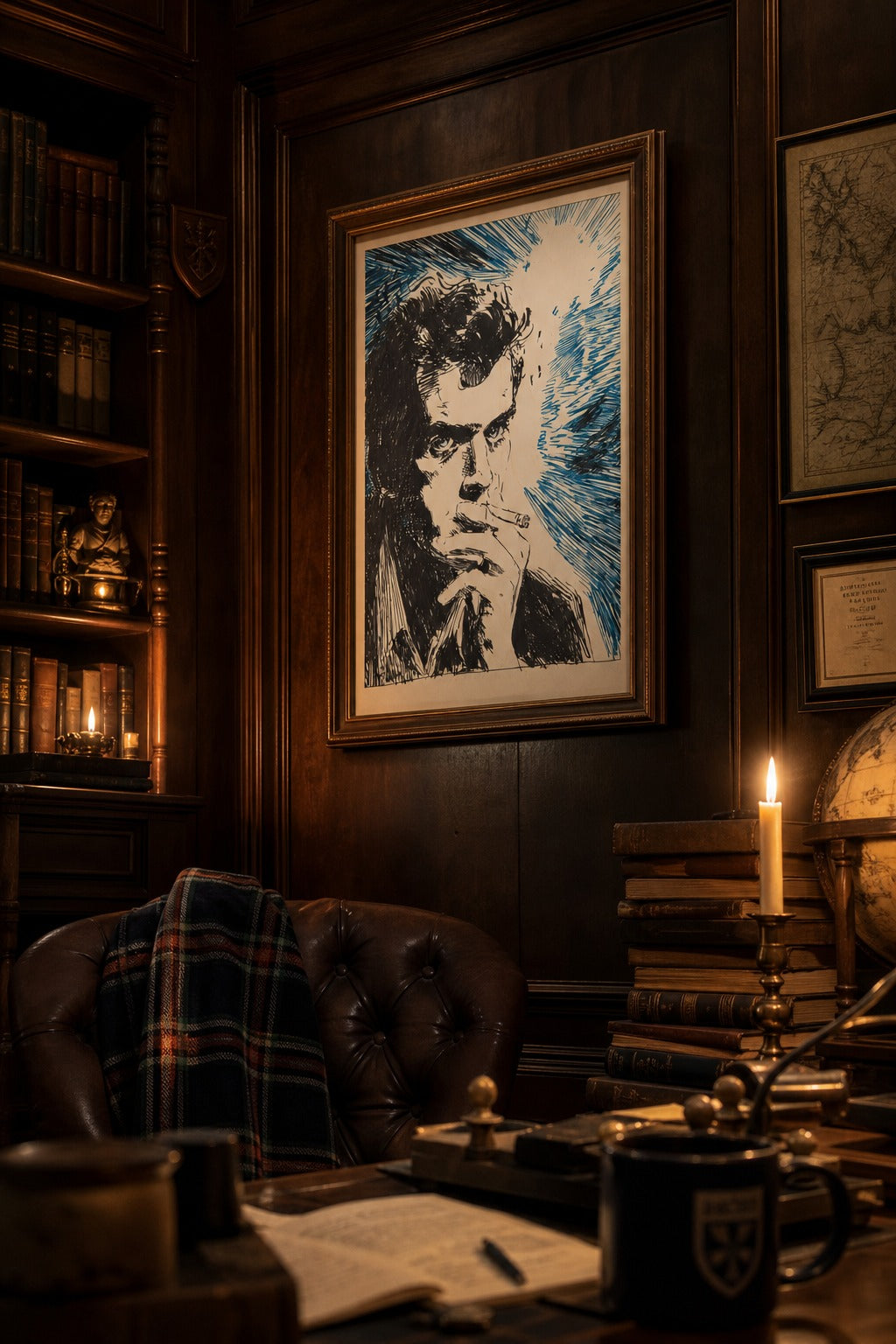 Blue Smoke art print, angled perspective view