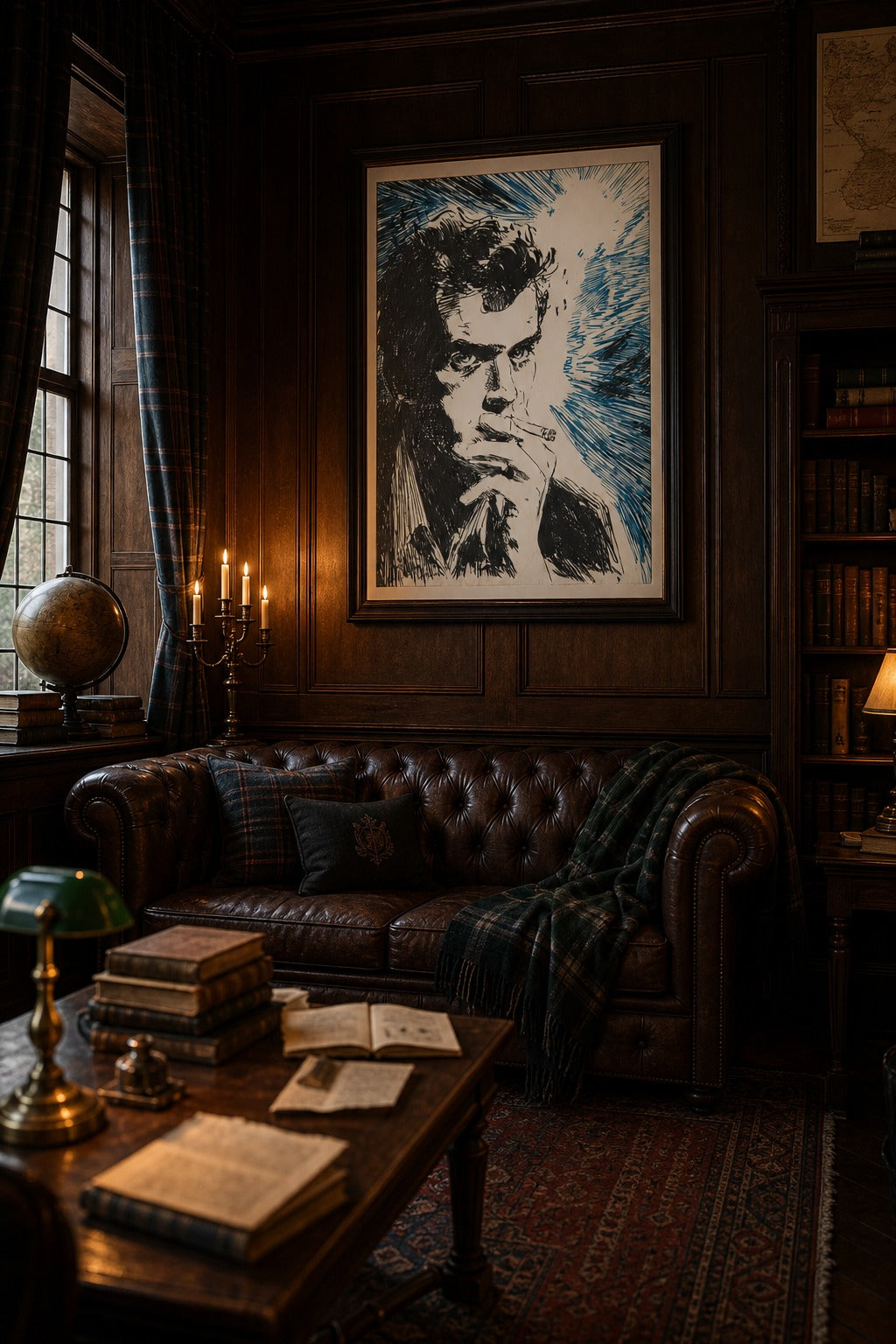 Blue Smoke art print shown to scale on a wall