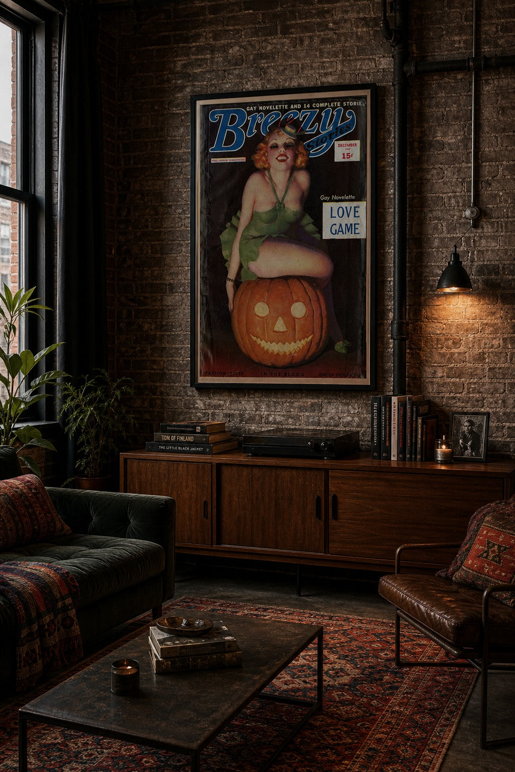 Breezy art print shown to scale on a wall