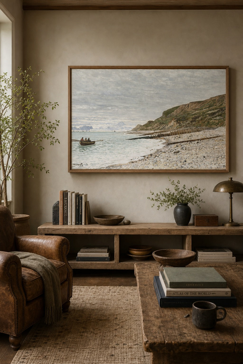 Channel Morning art print shown to scale on a wall