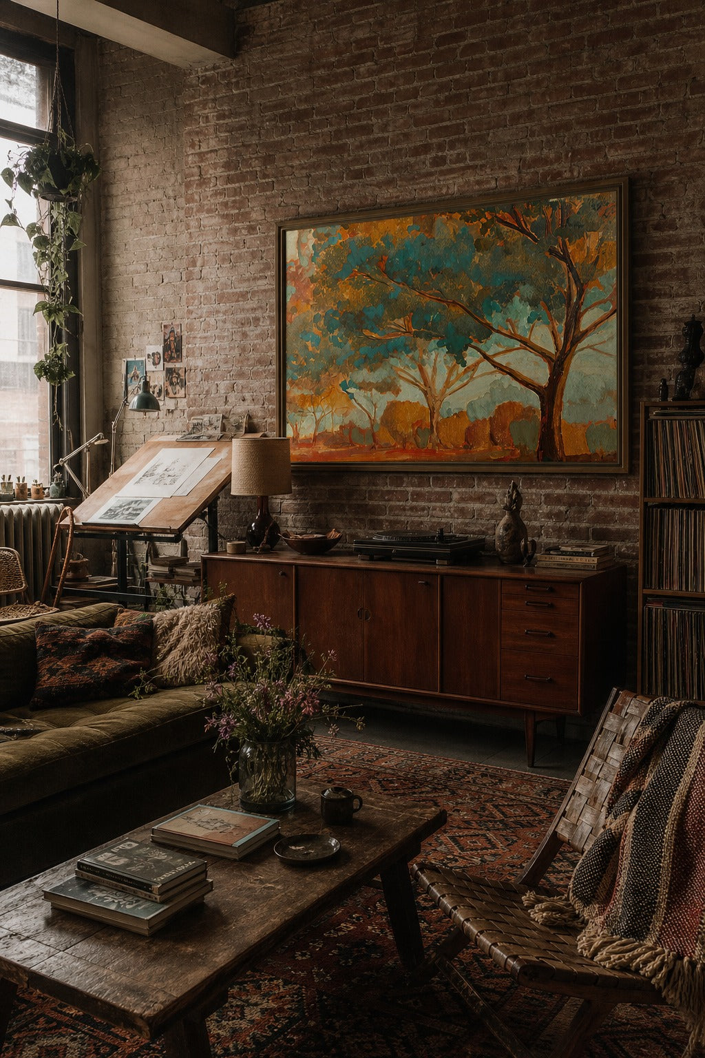 Copper Grove art print shown to scale on a wall