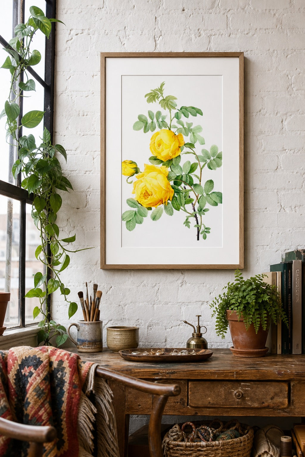 Cowslip Rose art print, close-up detail view