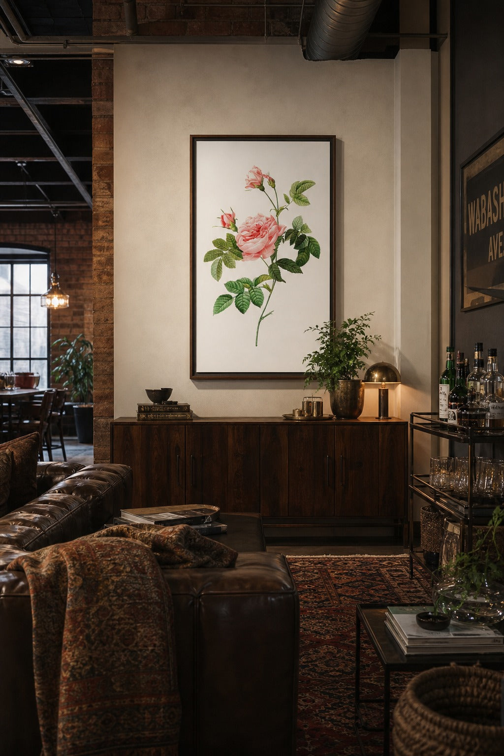 Cowslip Rose art print shown to scale on a wall