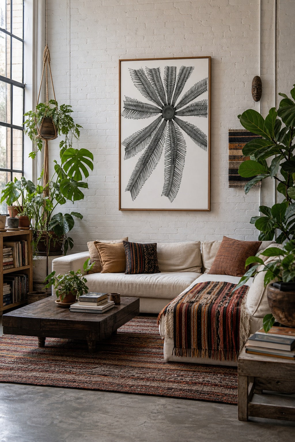 Crinoid art print shown to scale on a wall