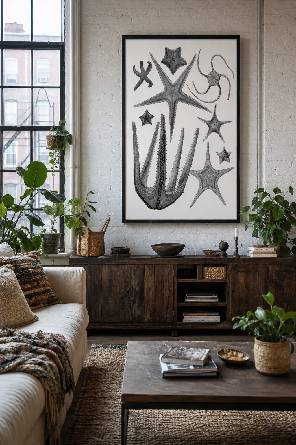 Deep Tide art print shown to scale on a wall