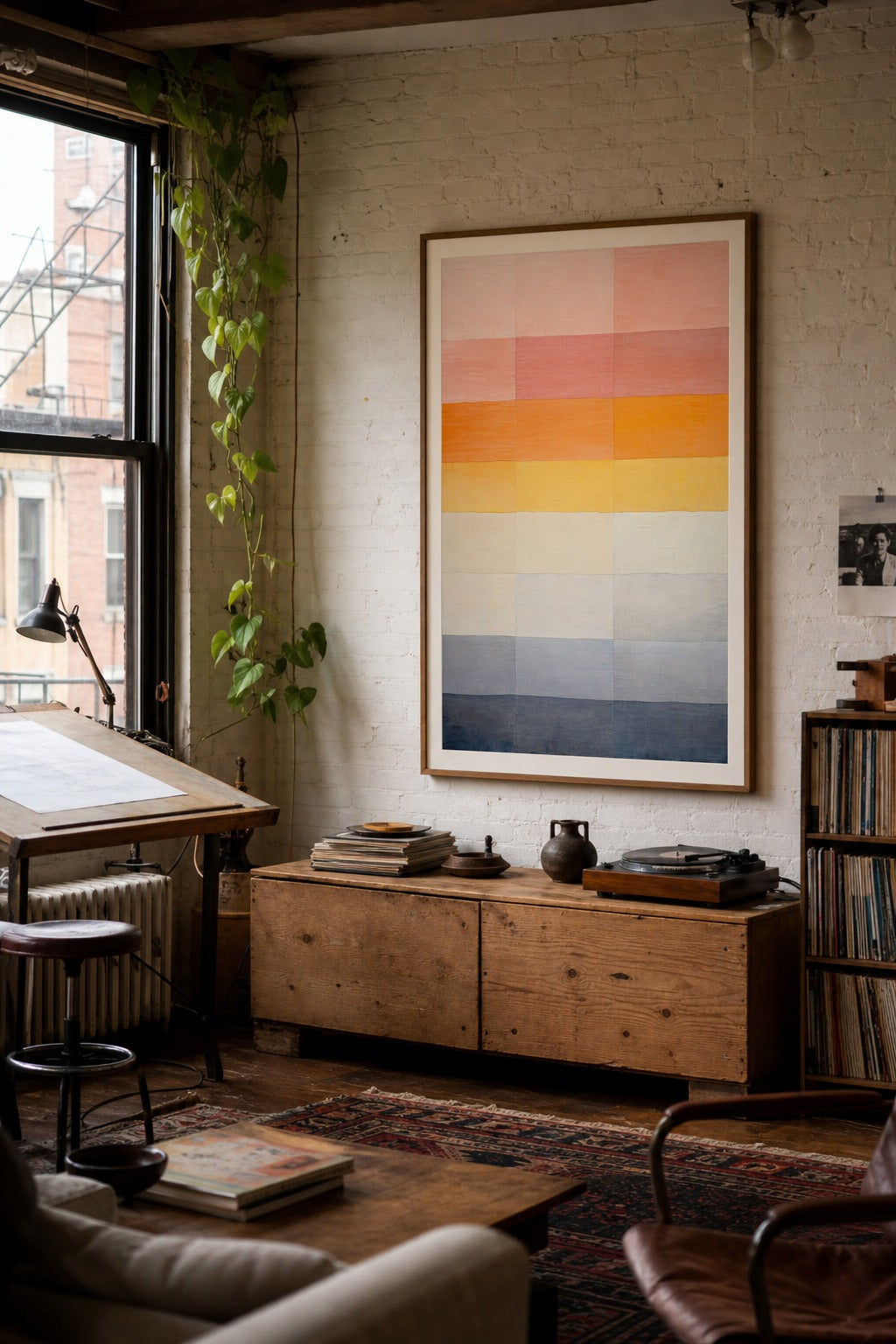 Dusk Gradient art print shown to scale on a wall