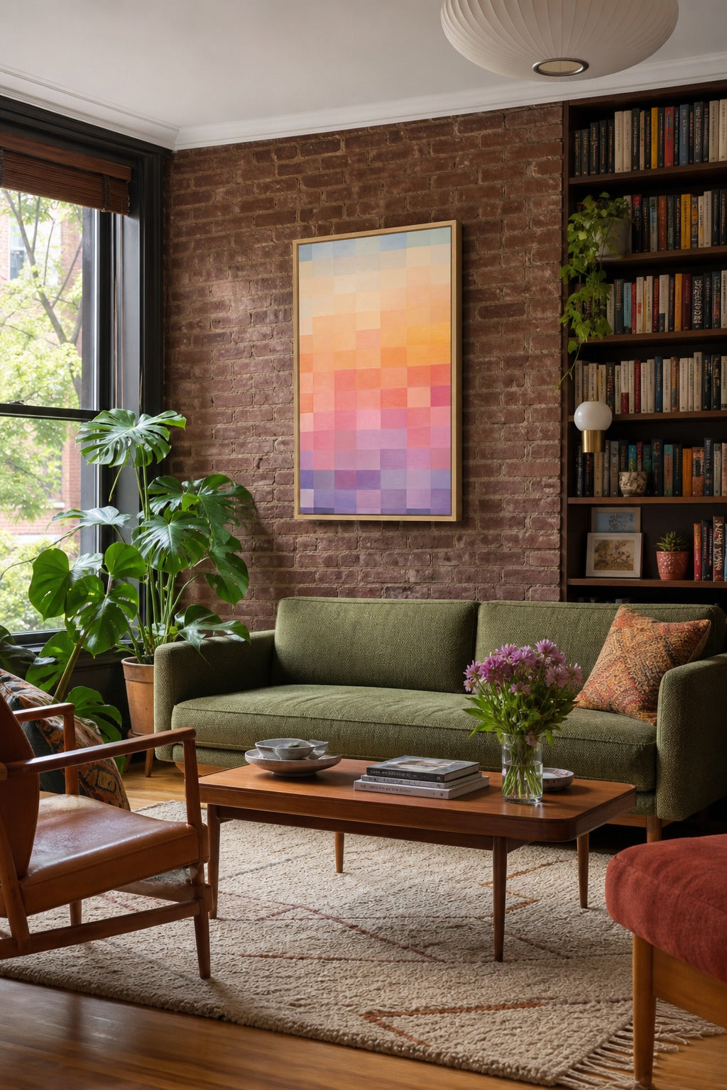 Dusk Grid art print displayed in a modern interior