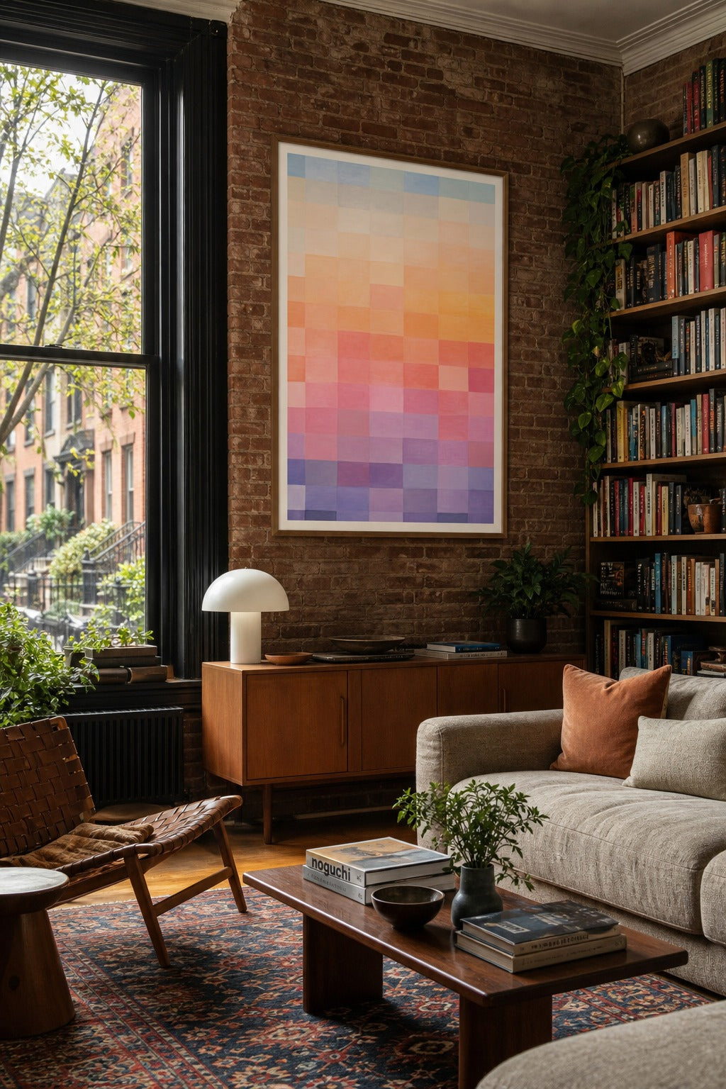 Dusk Grid art print shown to scale on a wall