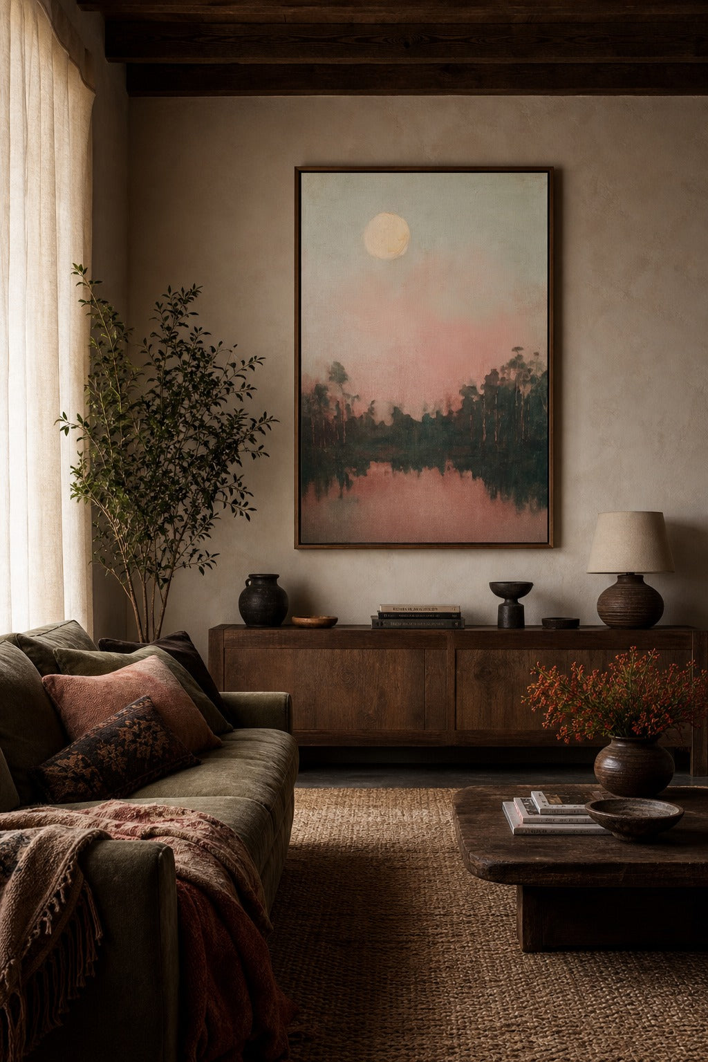 Dusk Water art print shown to scale on a wall