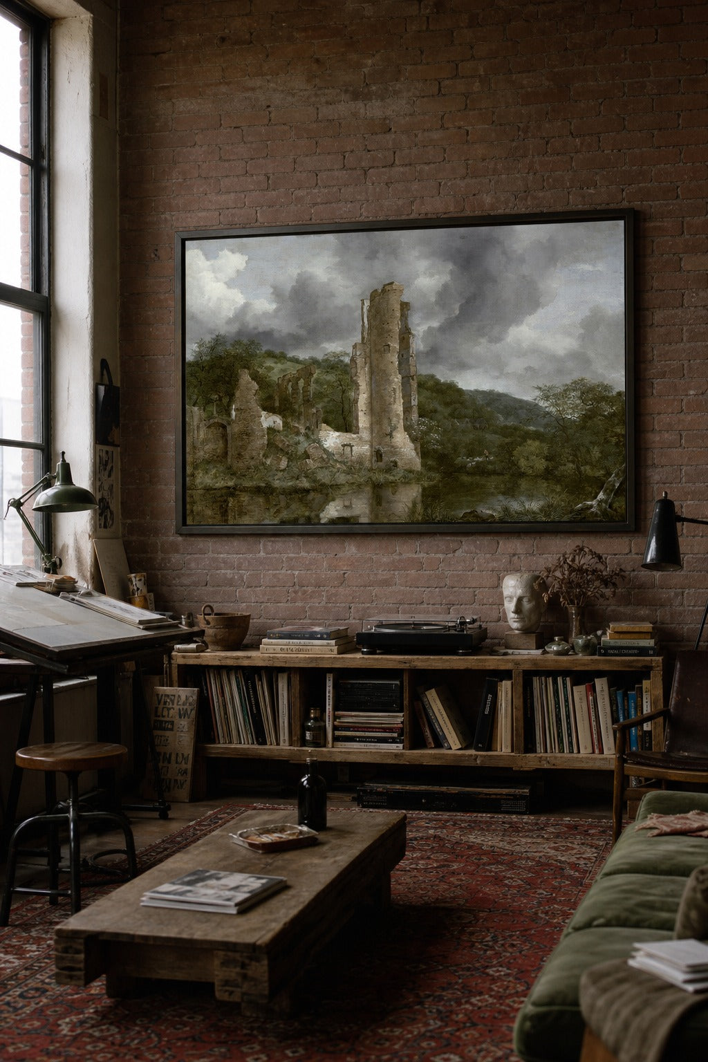 Fallen Keep art print shown to scale on a wall