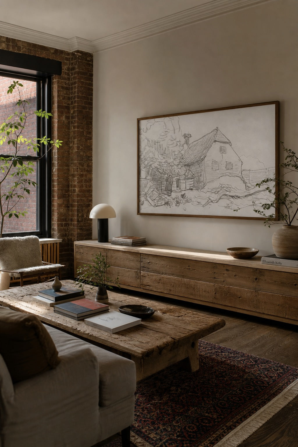 Farm Yard art print shown to scale on a wall