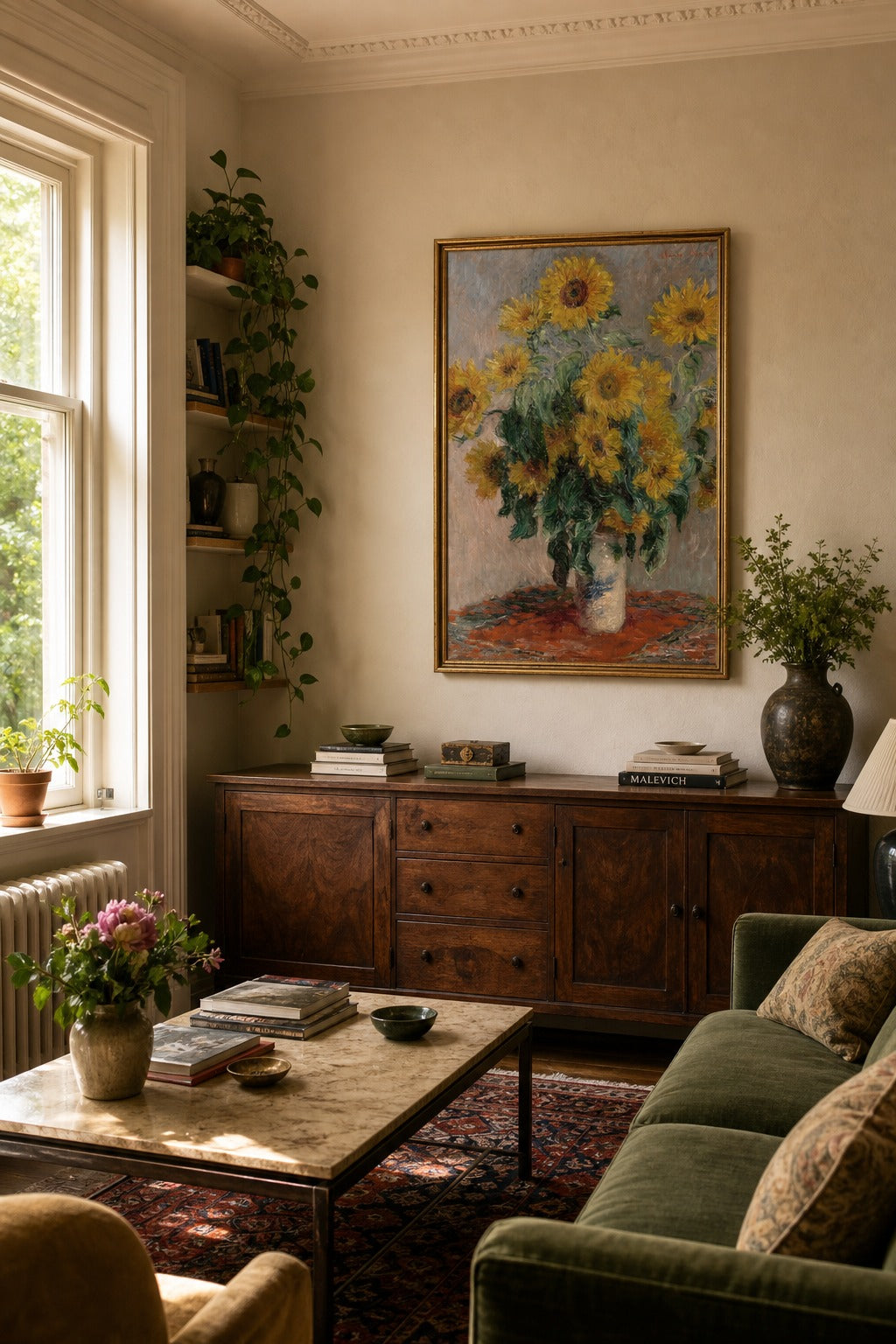Full Bloom art print shown to scale on a wall