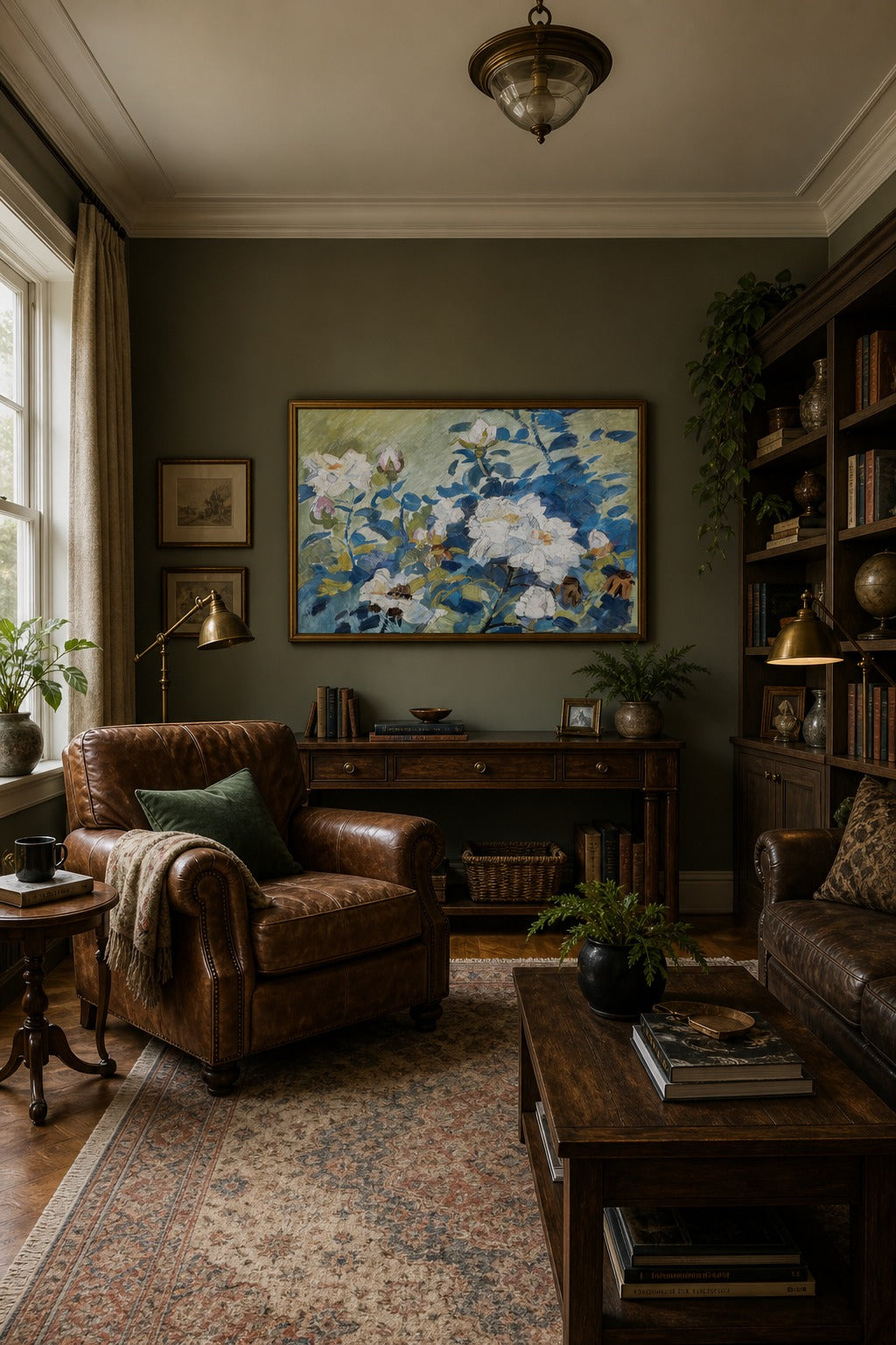 Garden Blue art print displayed in a modern interior