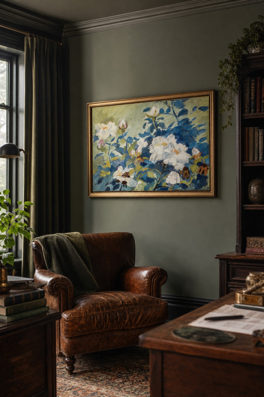 Garden Blue art print, angled perspective view