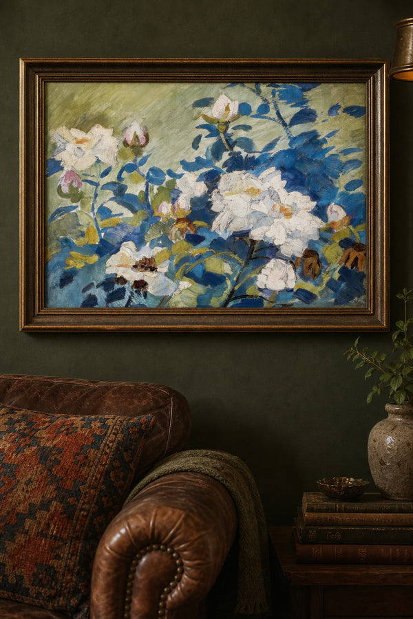 Garden Blue art print on white background