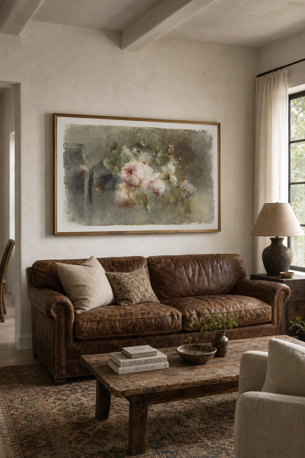 Garden Mist art print shown to scale on a wall