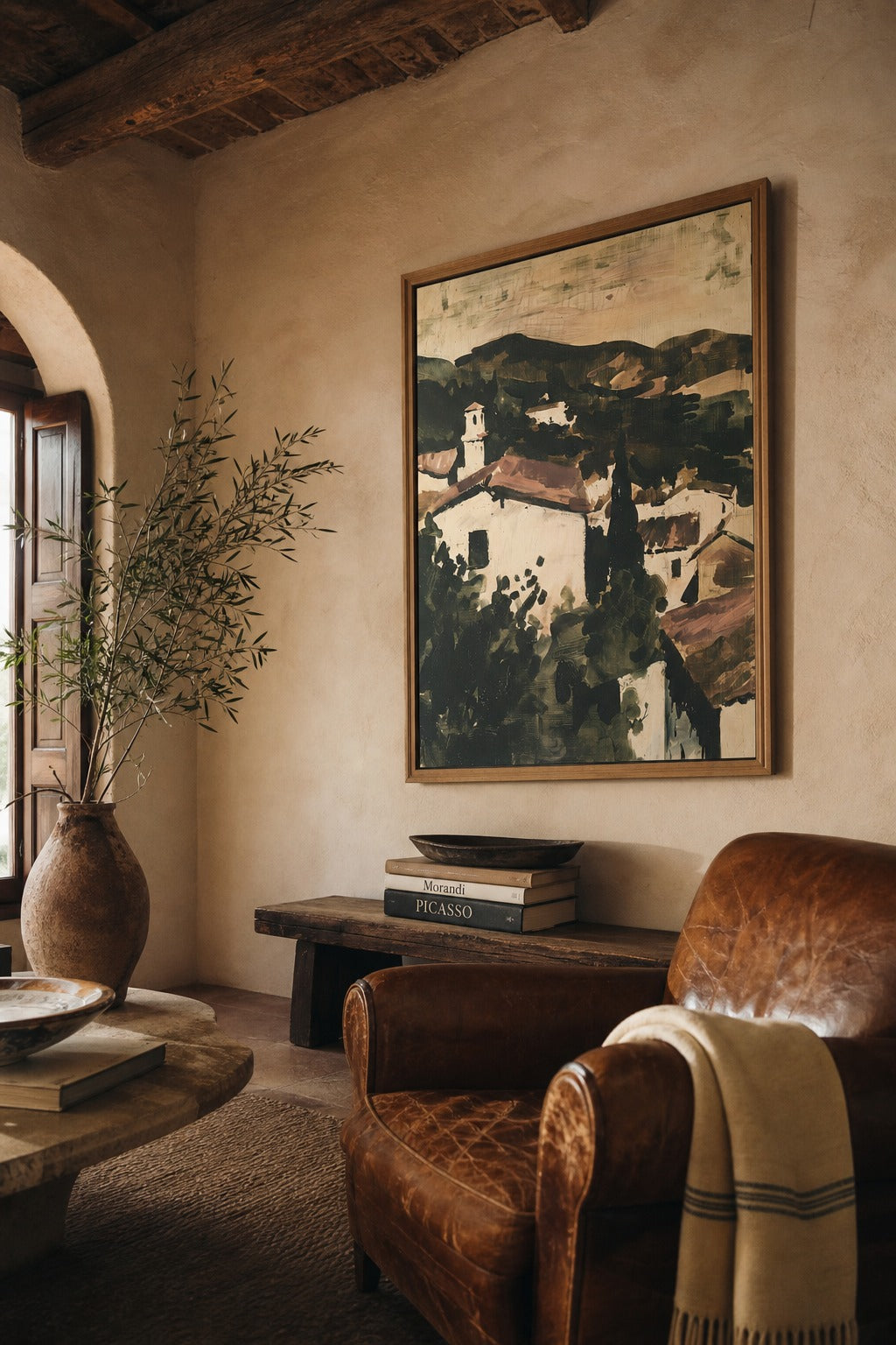 Hill Town art print, angled perspective view