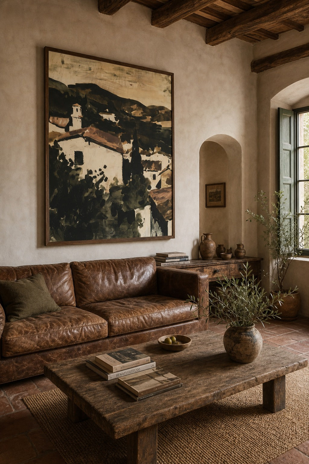 Hill Town art print shown to scale on a wall