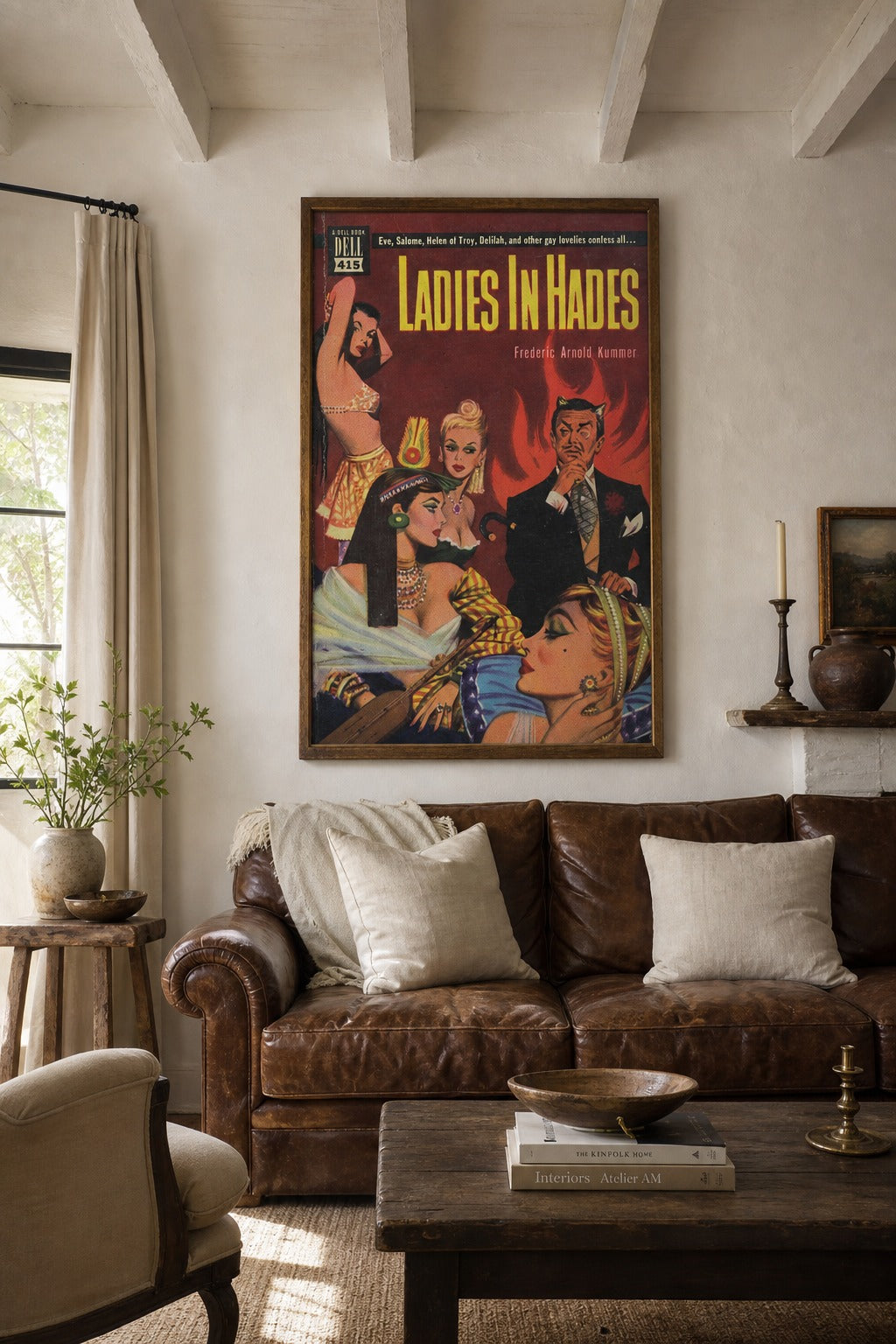 Ladies in Hades art print shown to scale on a wall