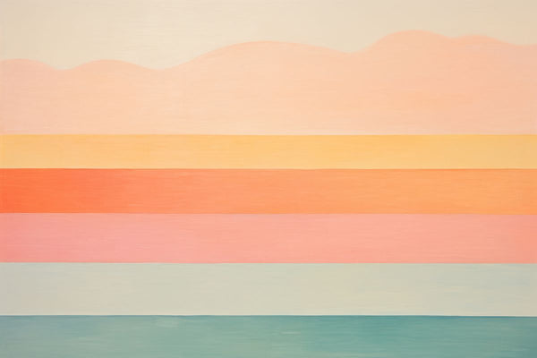 Seven horizontal color bands with a softly undulating mountain silhouette in the upper section, ranging from cream and blush