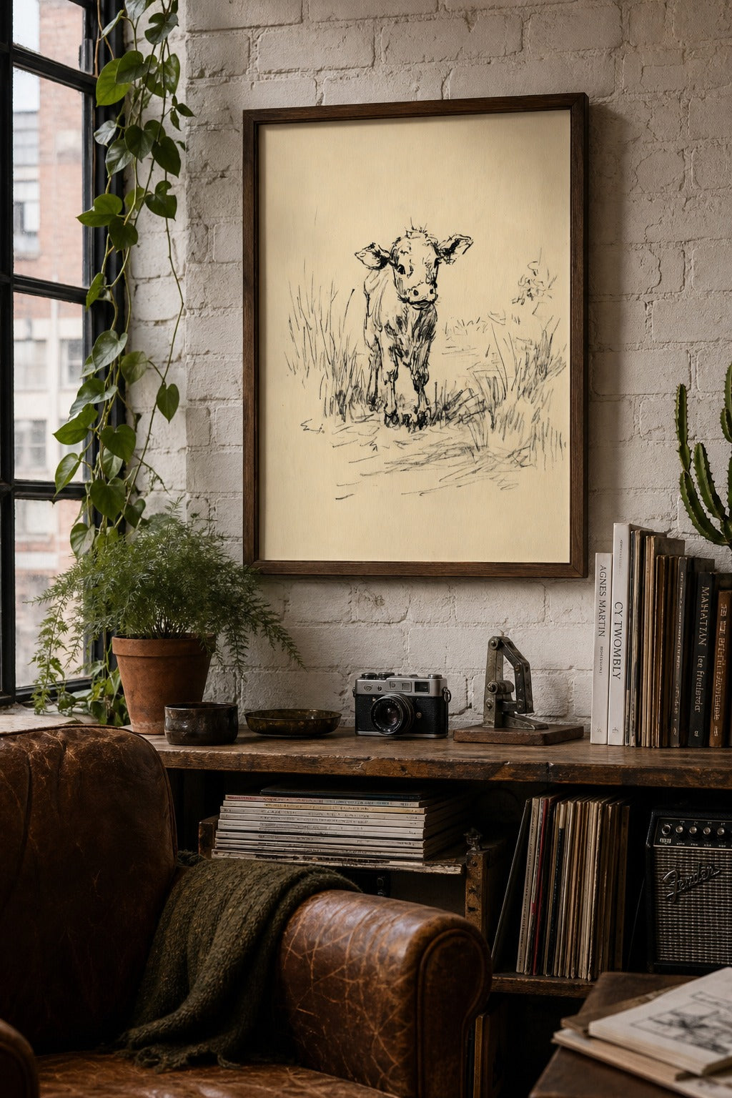 Little Calf art print, close-up detail view