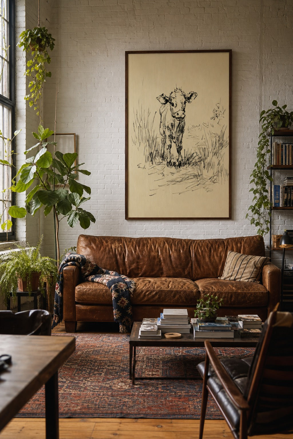Little Calf art print shown to scale on a wall
