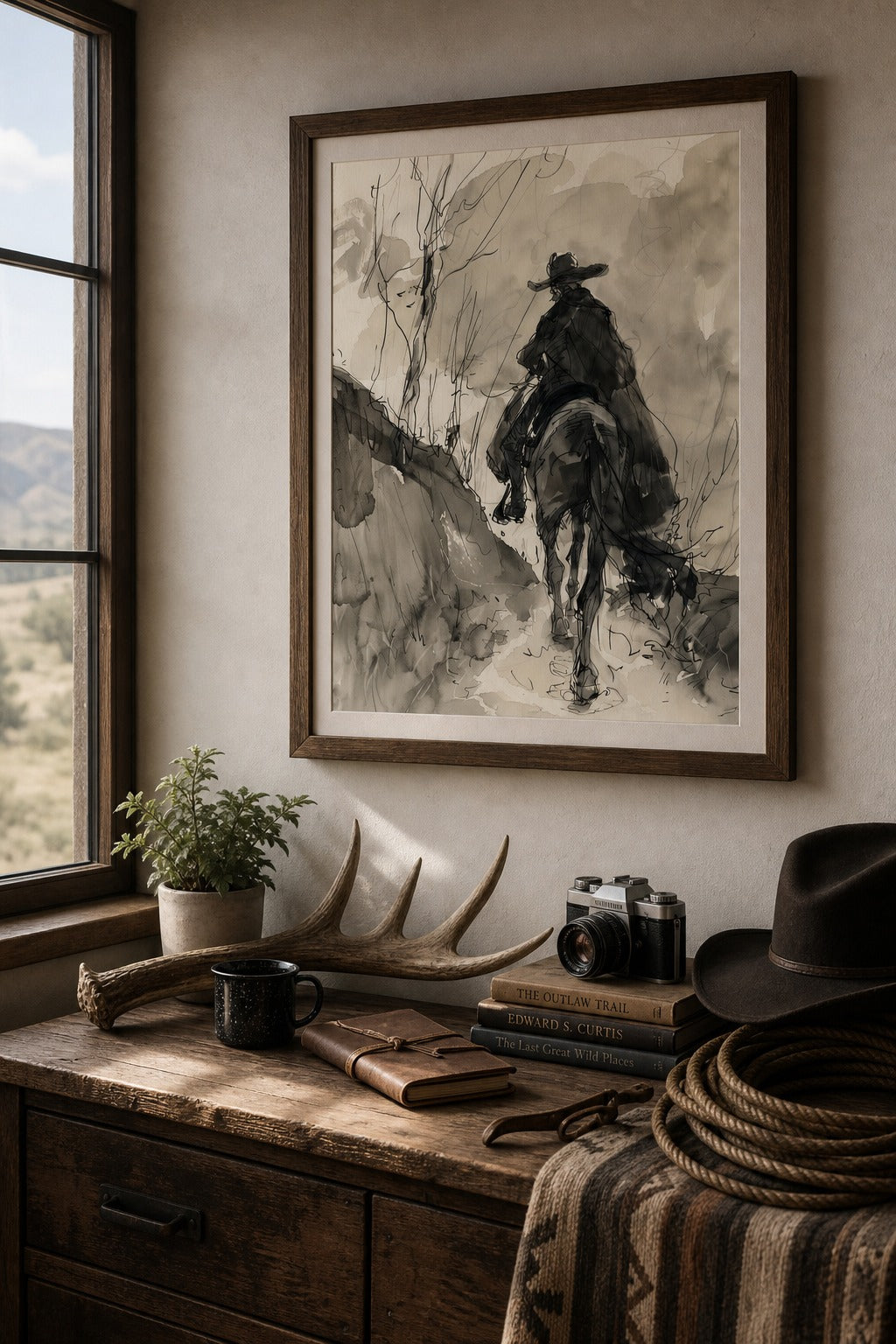 Lone Trail art print, close-up detail view