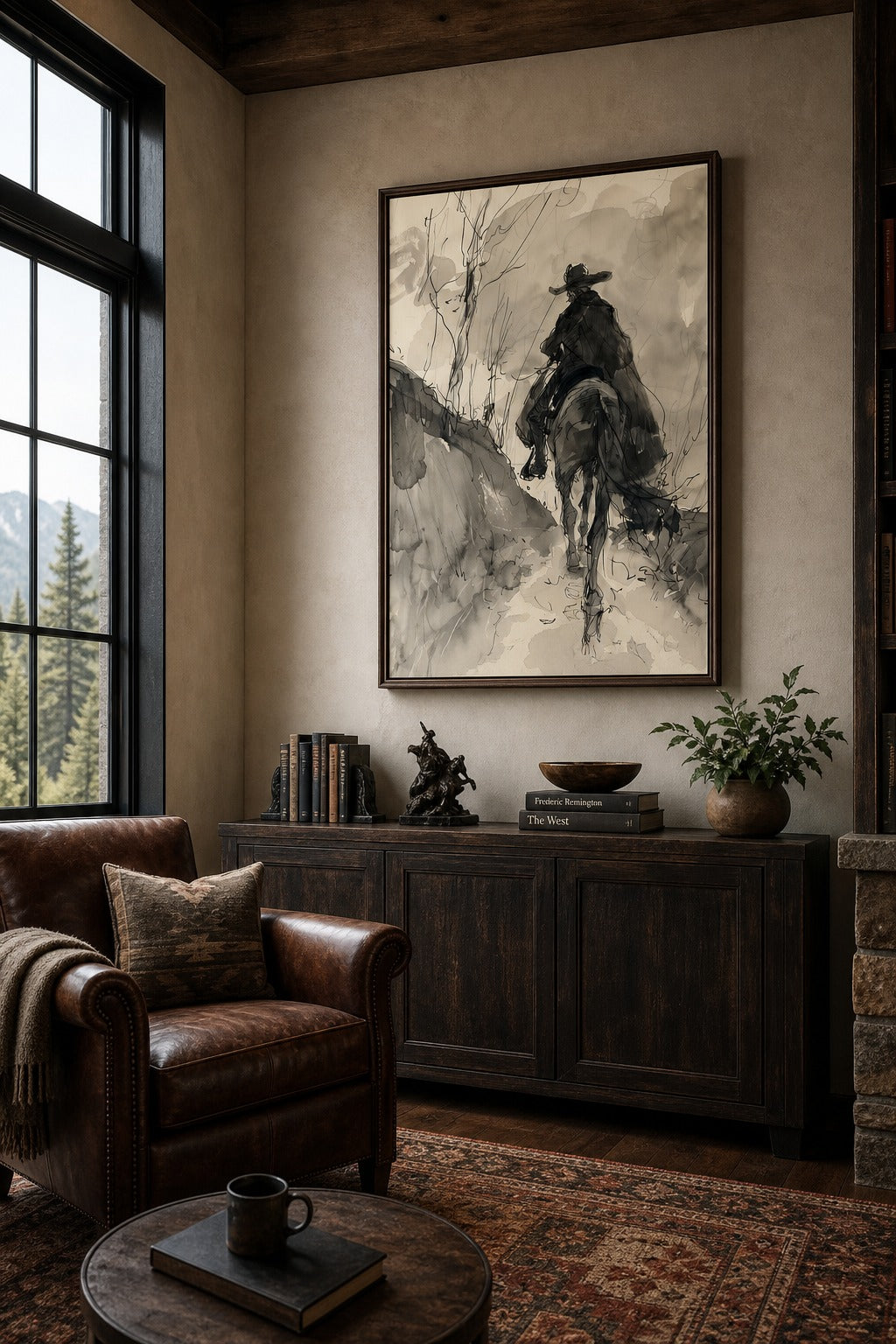 Lone Trail art print shown to scale on a wall