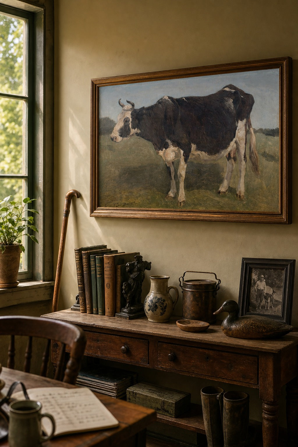 Meadow Cow art print, close-up detail view
