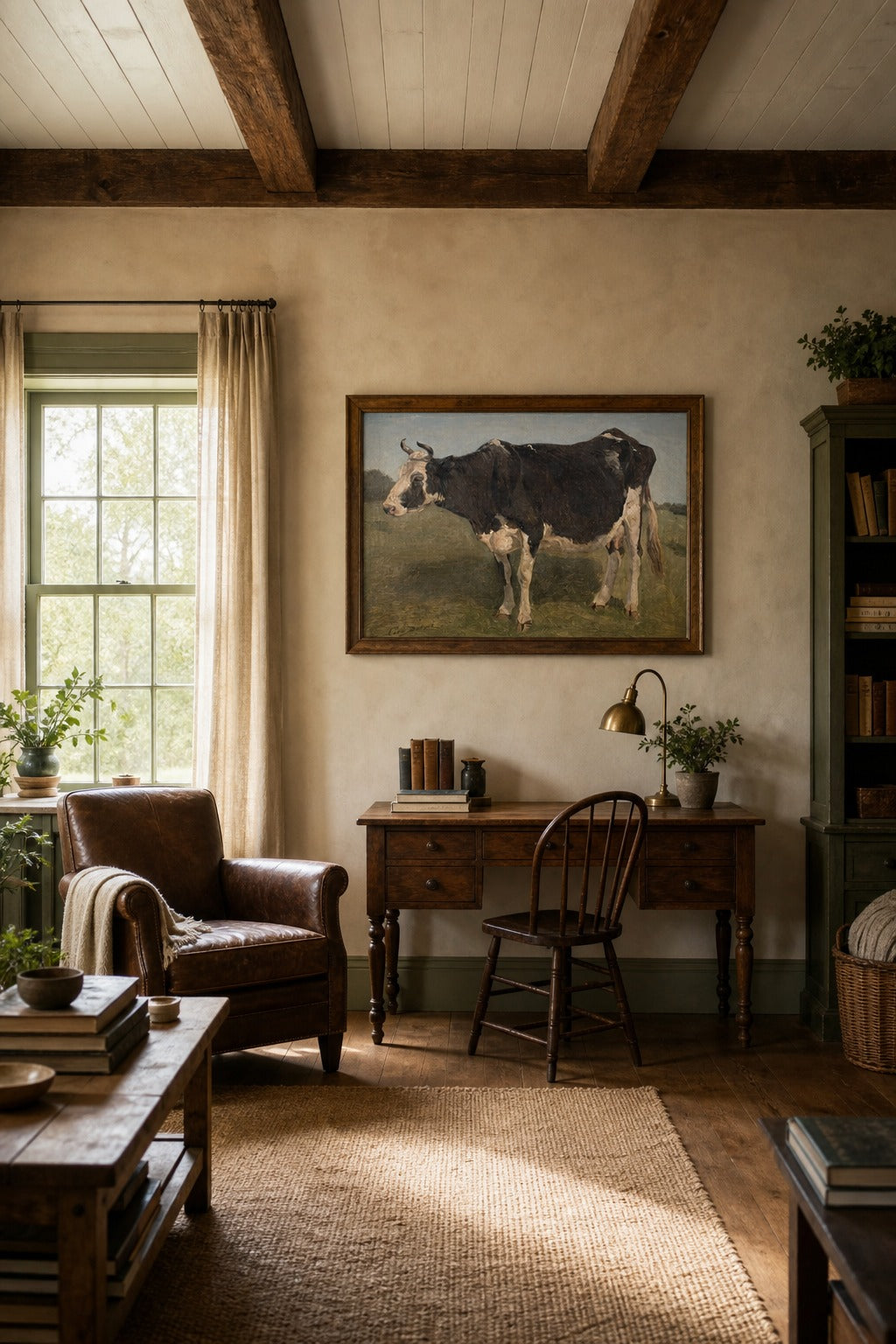 Meadow Cow art print displayed in a modern interior