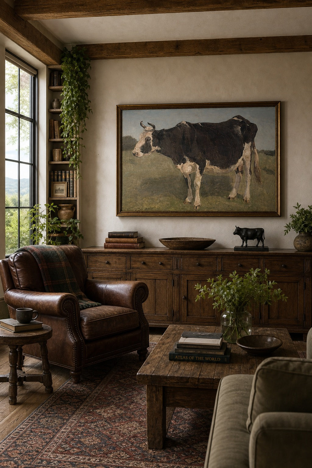 Meadow Cow art print shown to scale on a wall