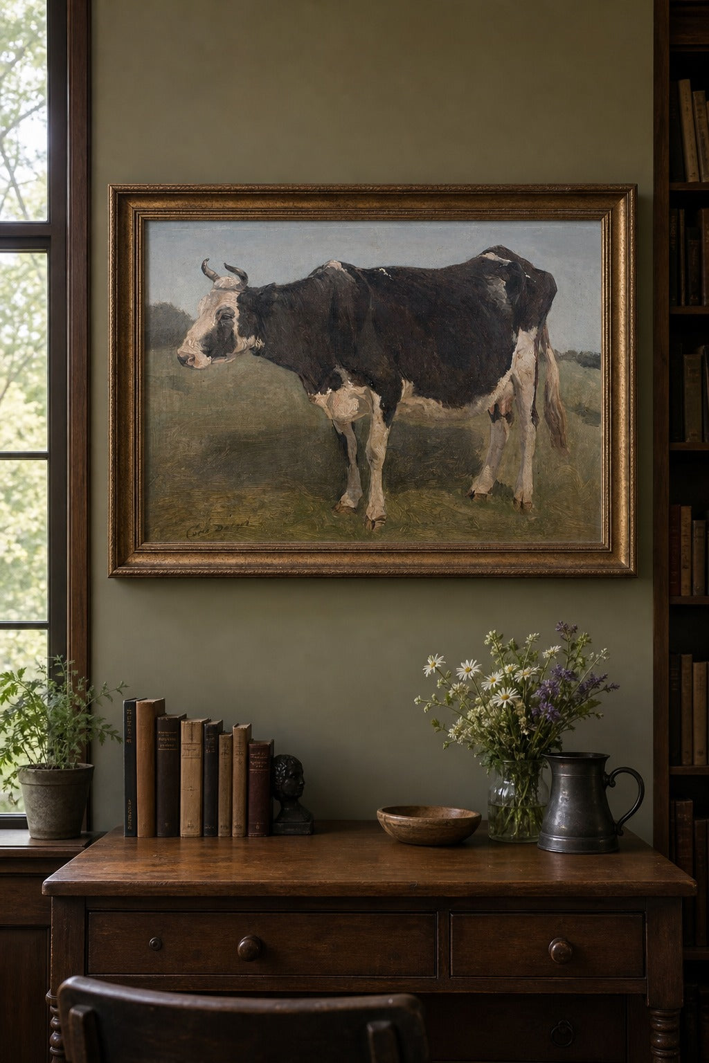 Meadow Cow art print on white background