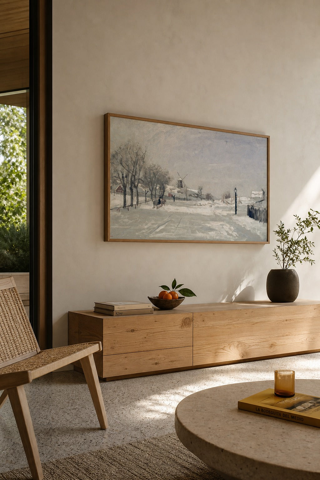 Mill in Snow art print, angled perspective view