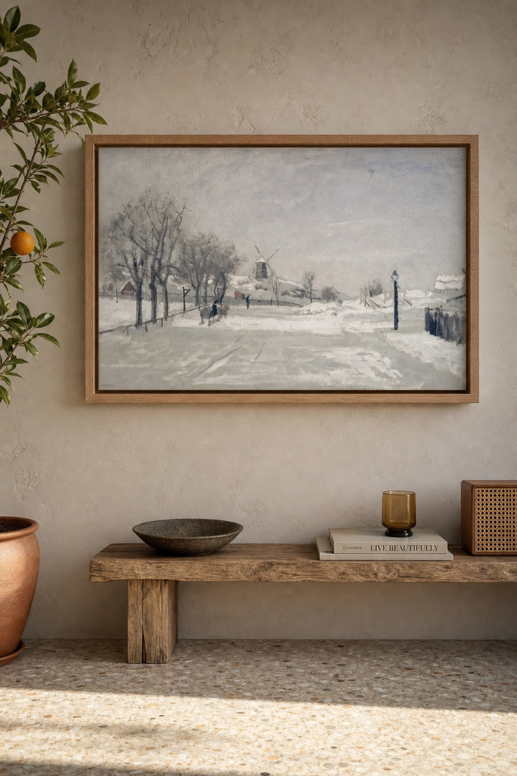 Mill in Snow art print on white background