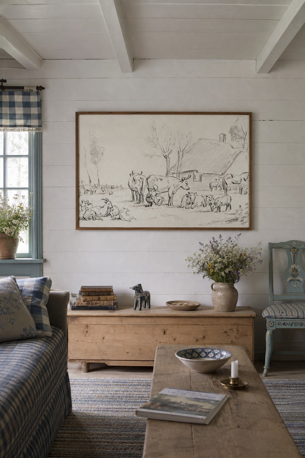 Morning Milking art print shown to scale on a wall