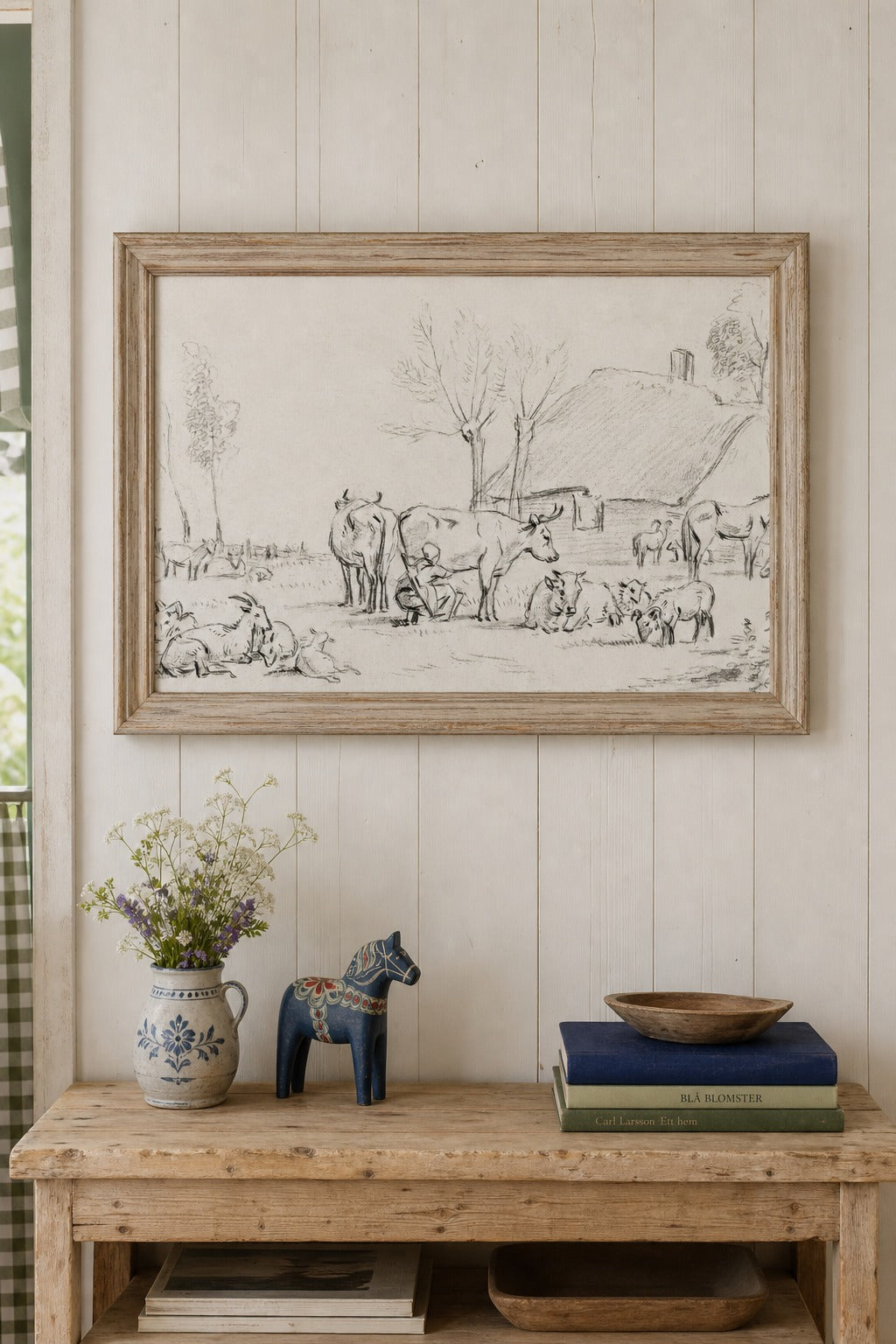 Morning Milking art print on white background