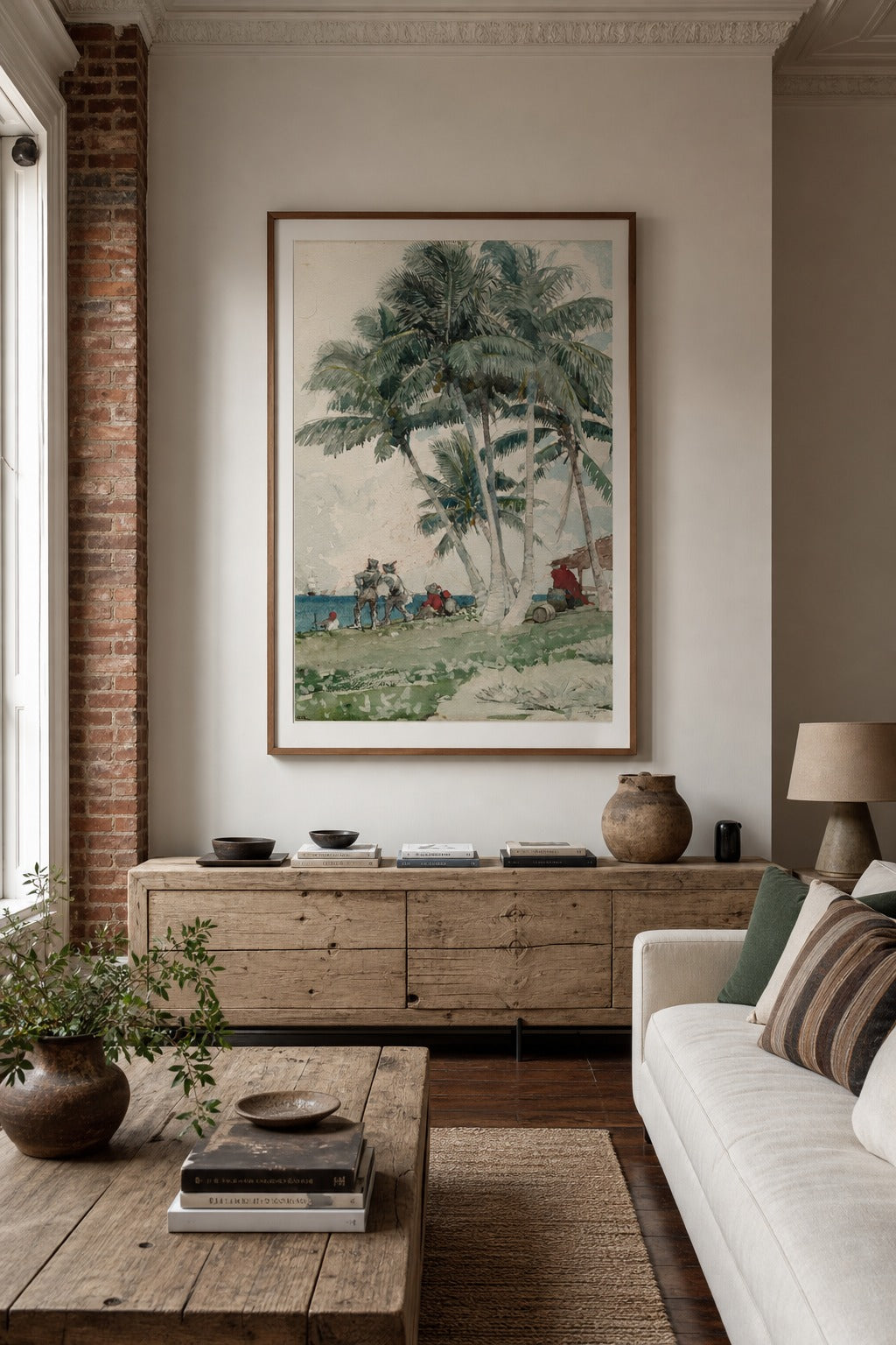 Nassau Palms art print shown to scale on a wall