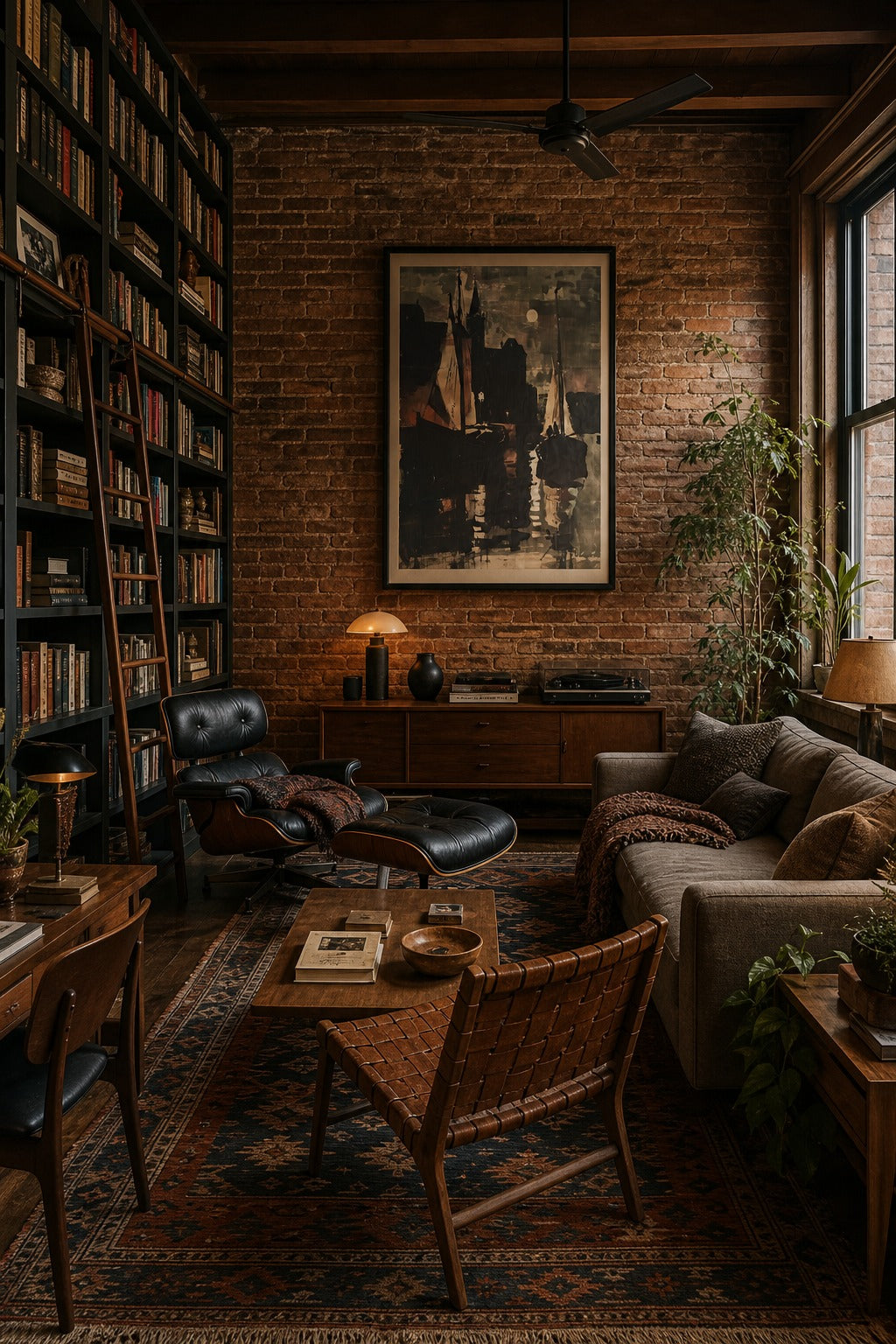 Night Harbor art print displayed in a modern interior