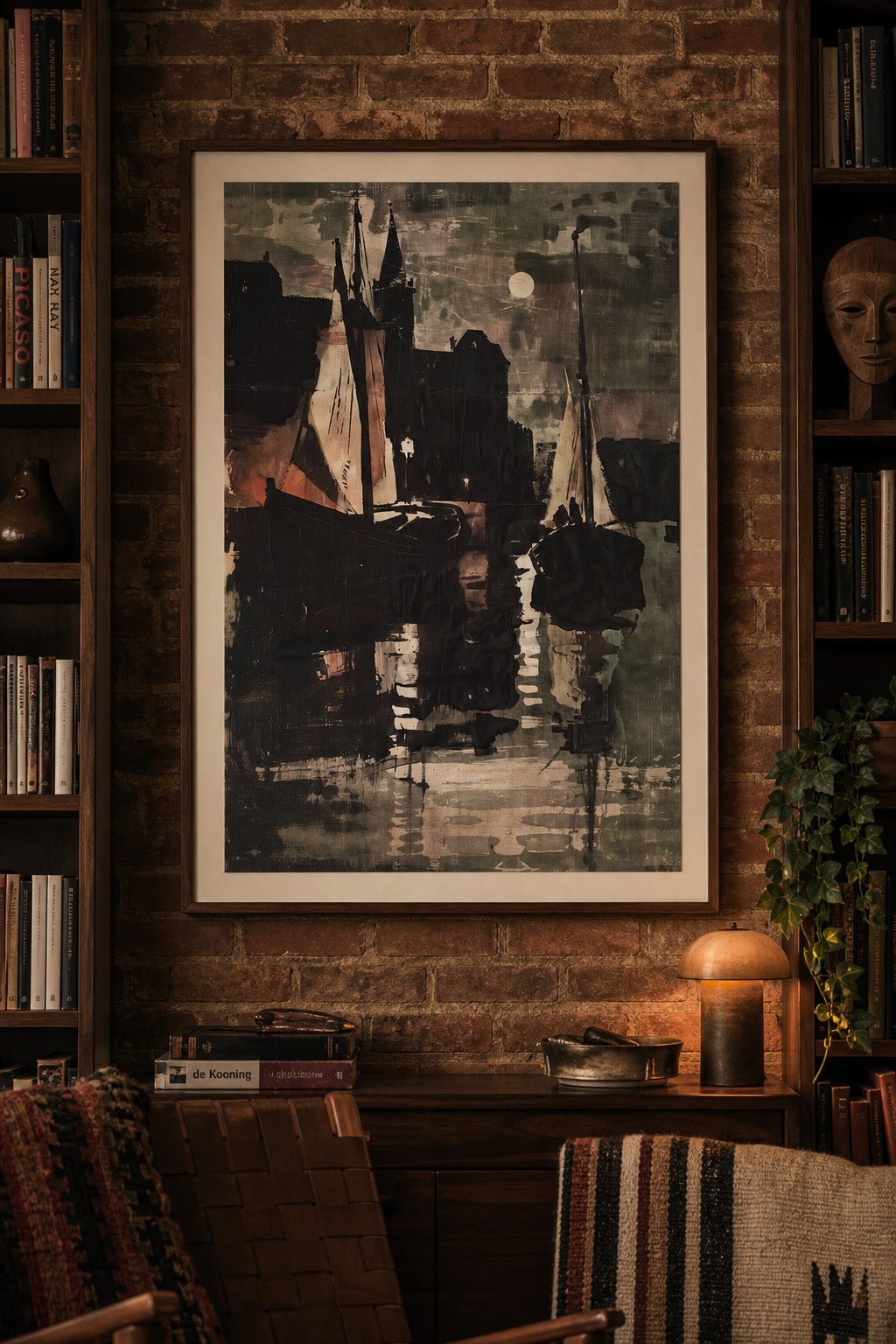 Night Harbor art print on white background