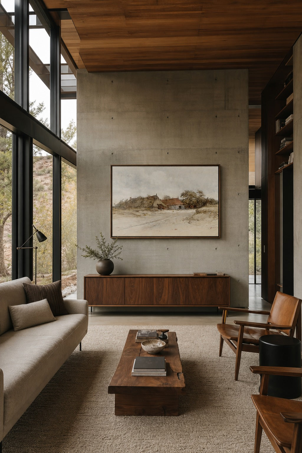 Old Farmstead art print displayed in a modern interior