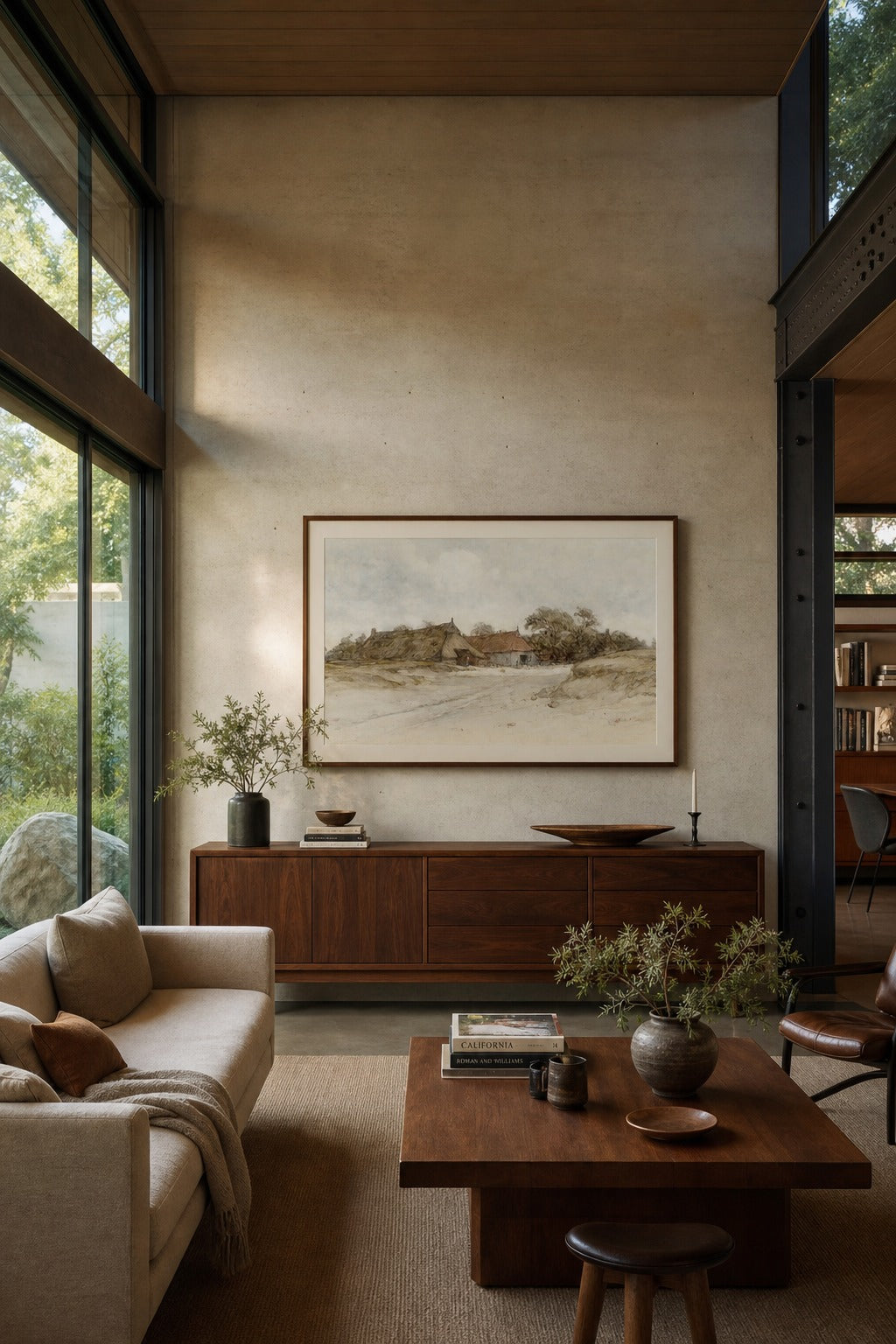 Old Farmstead art print shown to scale on a wall