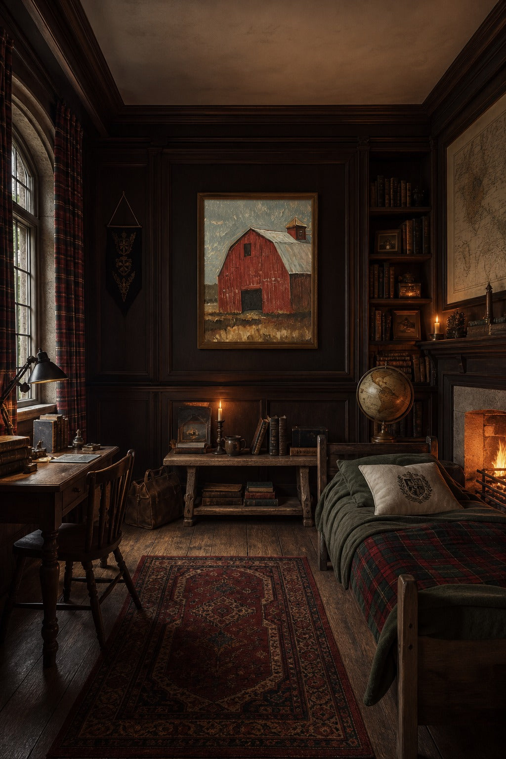 Old Gambrel art print displayed in a modern interior