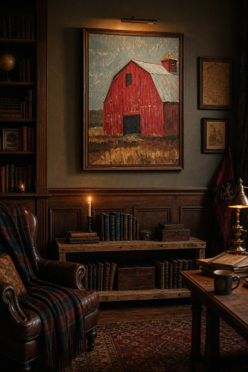 Old Gambrel art print shown to scale on a wall