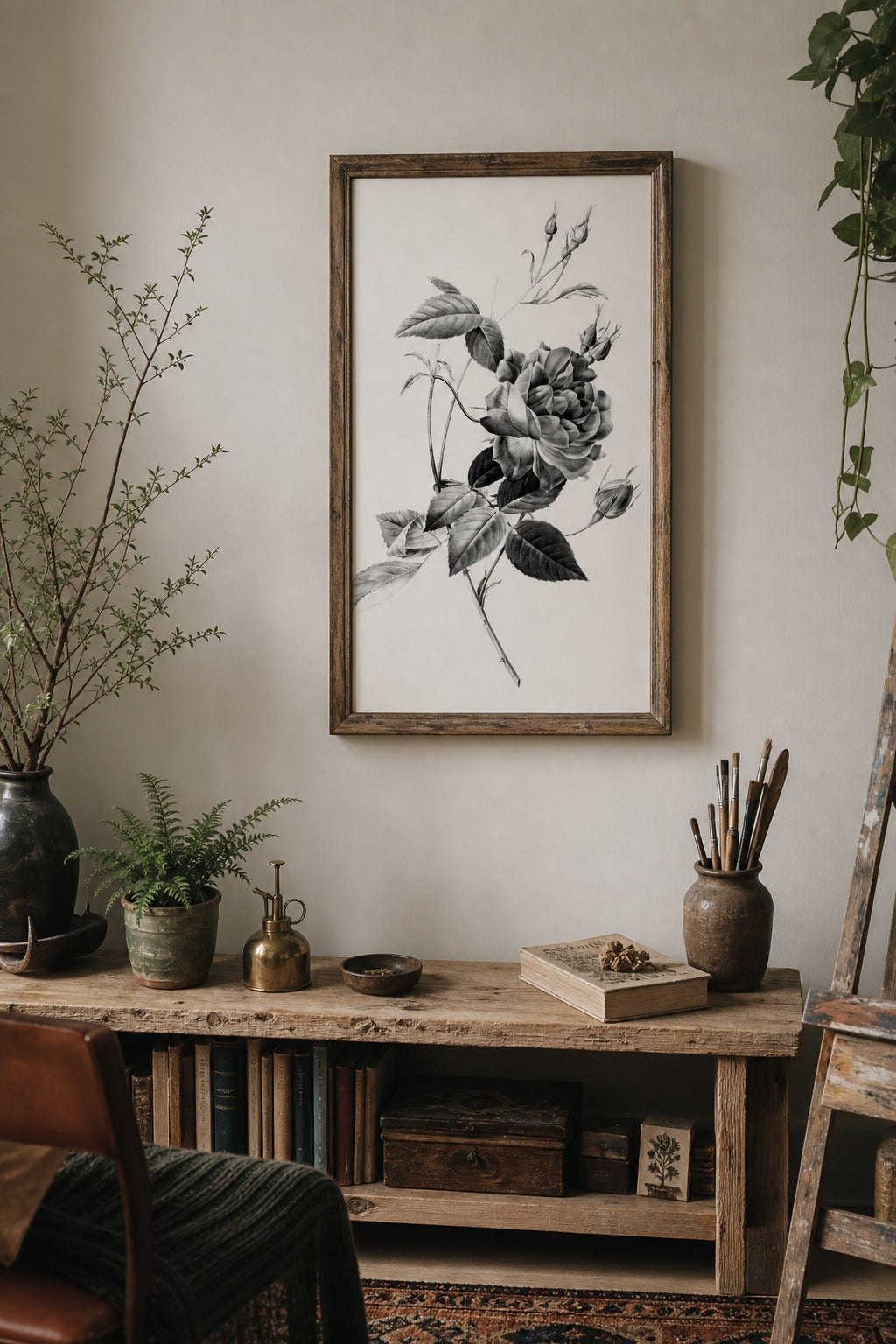 Old Rose art print, close-up detail view