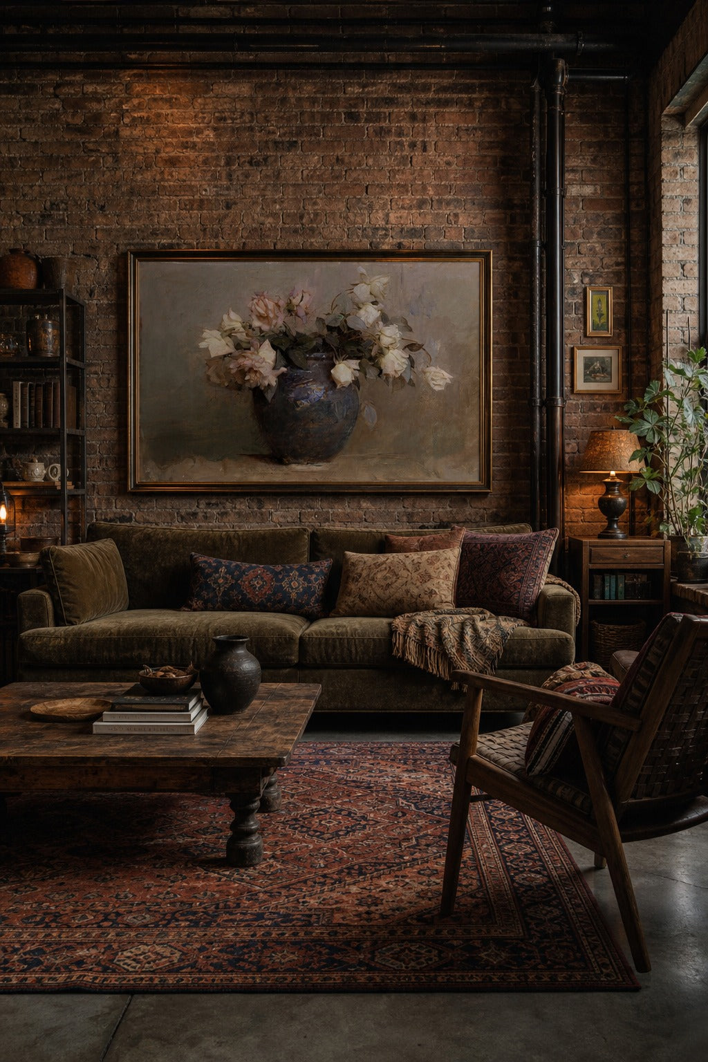 Old Roses art print shown to scale on a wall