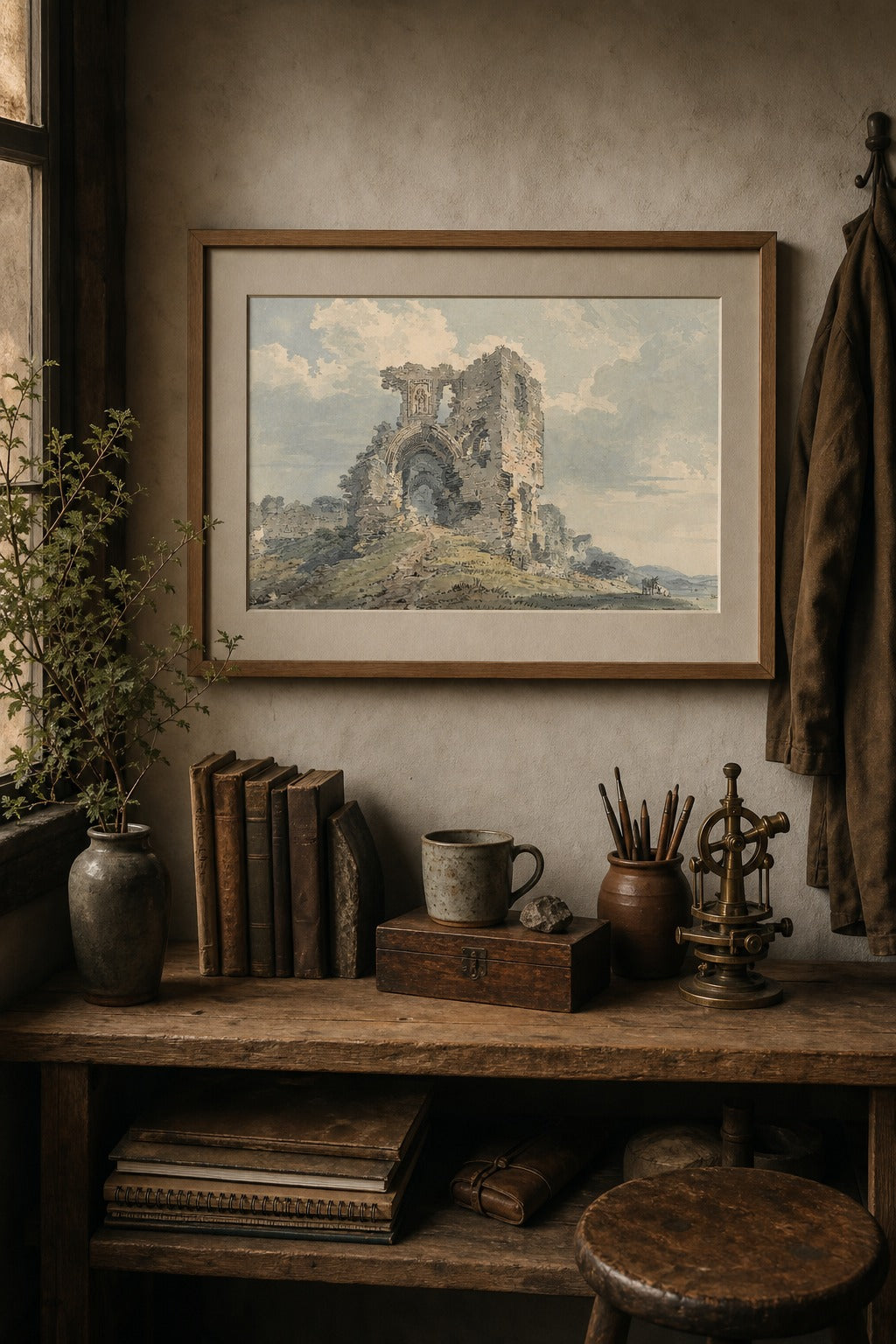 Old Ruin art print, close-up detail view