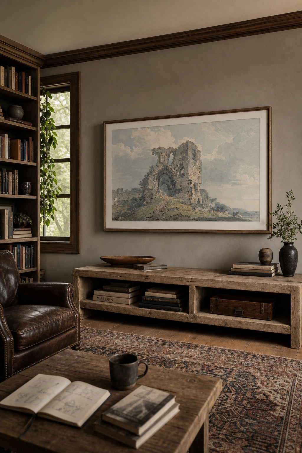Old Ruin art print shown to scale on a wall