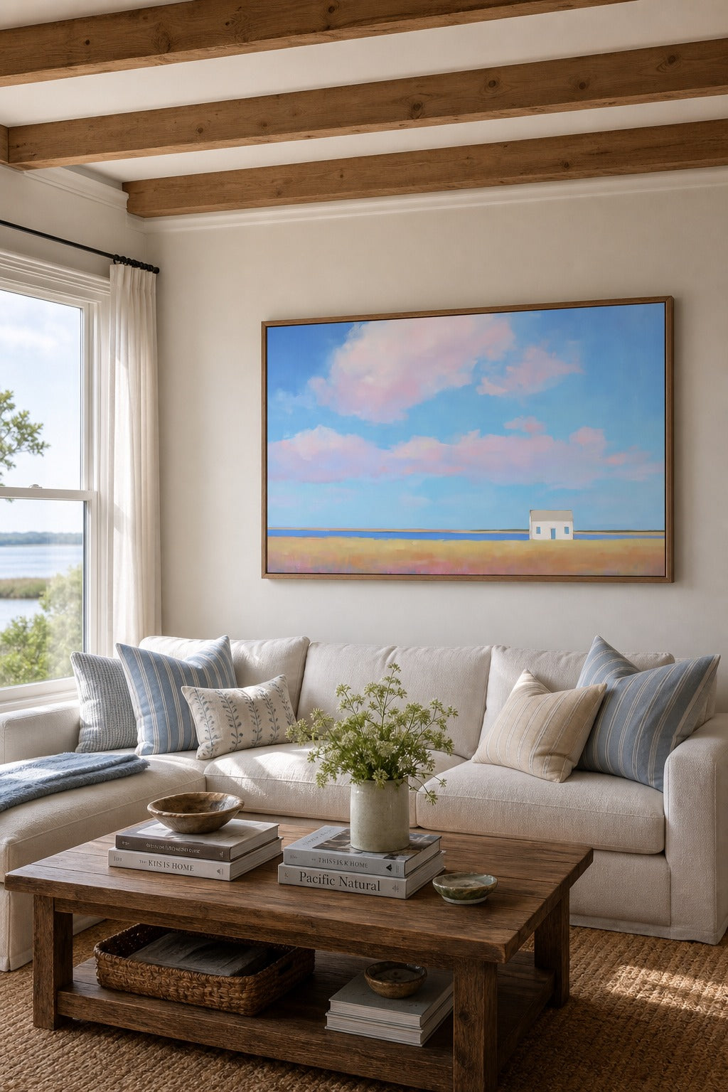 Open Skies art print shown to scale on a wall