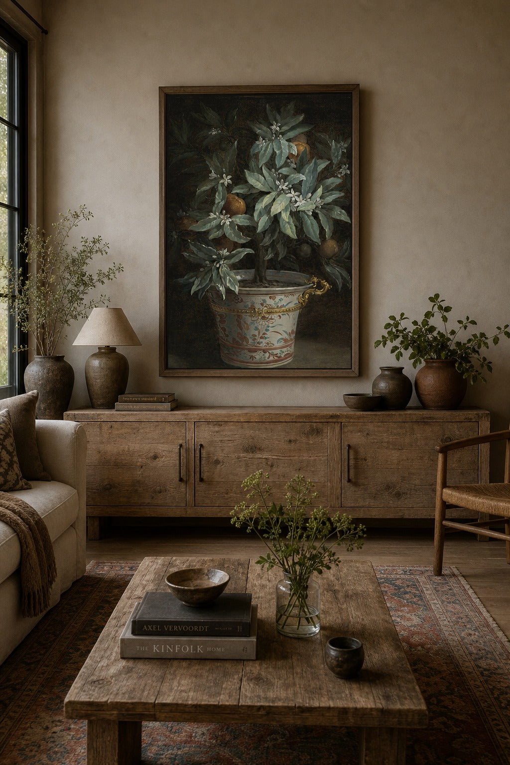 Orange Blossom art print shown to scale on a wall